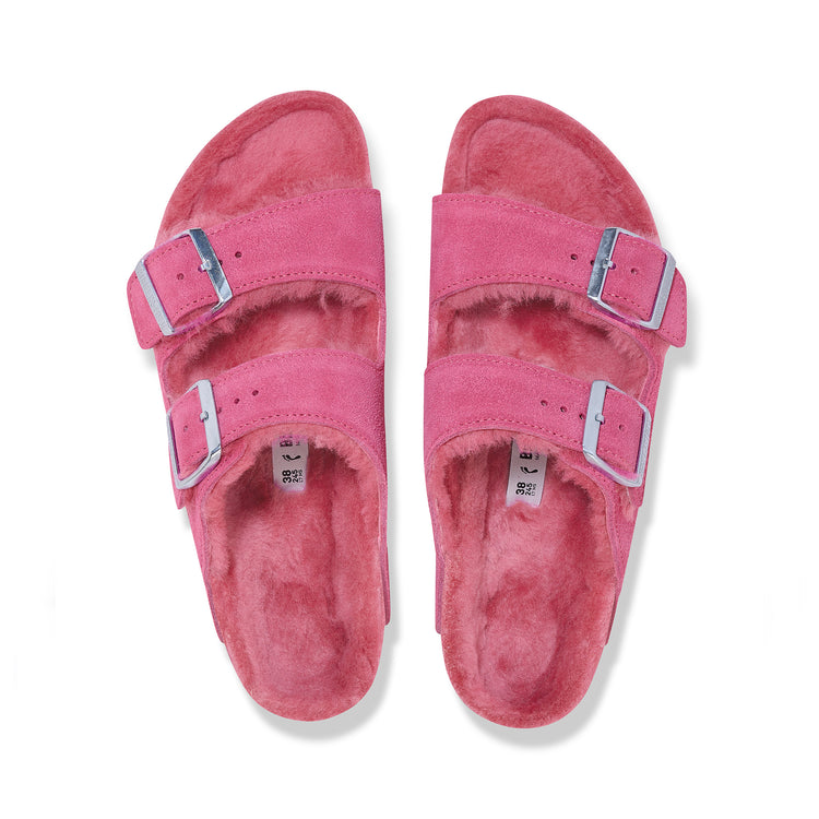 Birkenstock Arizona Shearling Fuchsia Tulip Suede Leather/Shearling top view