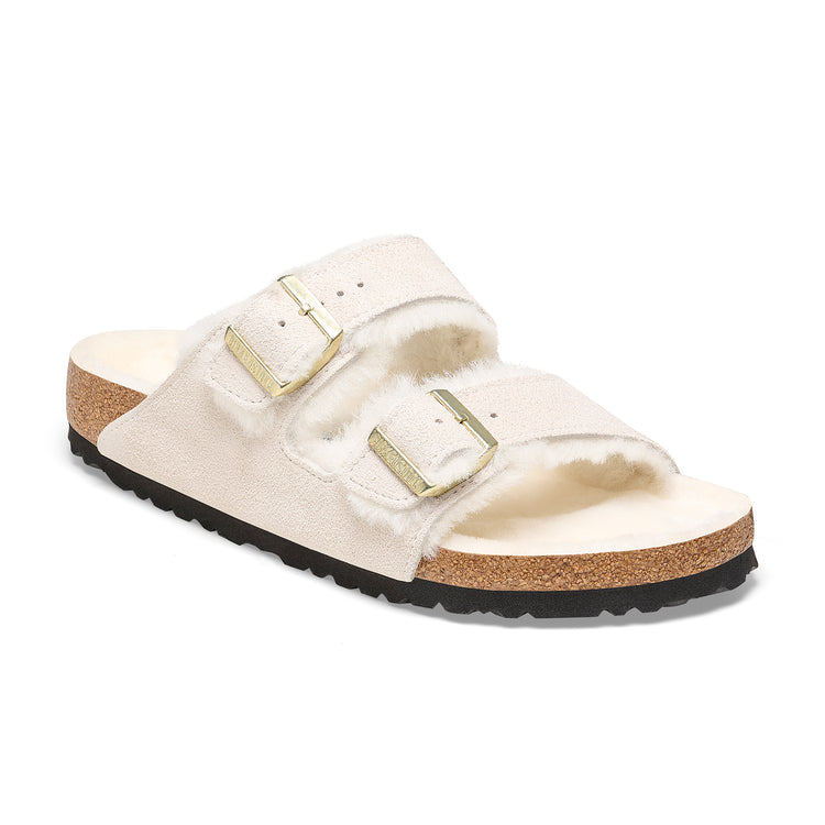 Birkenstock Arizona Shearling Suede Leather/Shearling Antique White