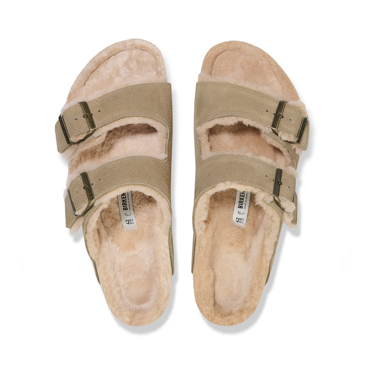 Birkenstock Arizona Shearling Taupe Suede Leather/Shearling top view