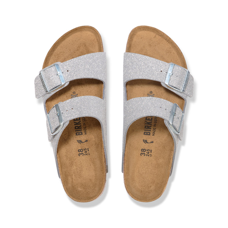 Birkenstock Arizona Shiny Glitter Silver Synthetic top view