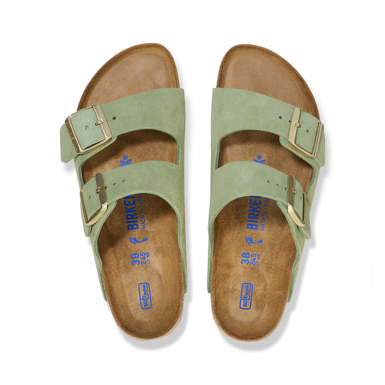 Birkenstock Arizona Soft Footbed Suede Leather Green Tea top view