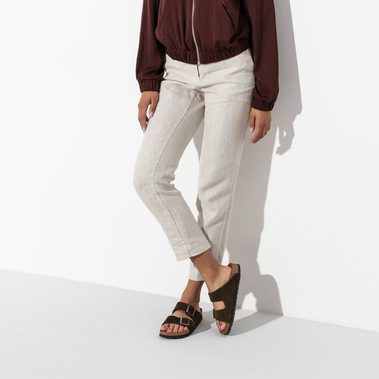 Birkenstock Arizona Soft Footbed Mocca Suede Leather on female model