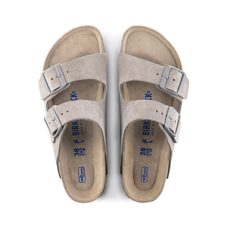 Birkenstock Arizona Soft Footbed Suede Leather Stone Coin top view