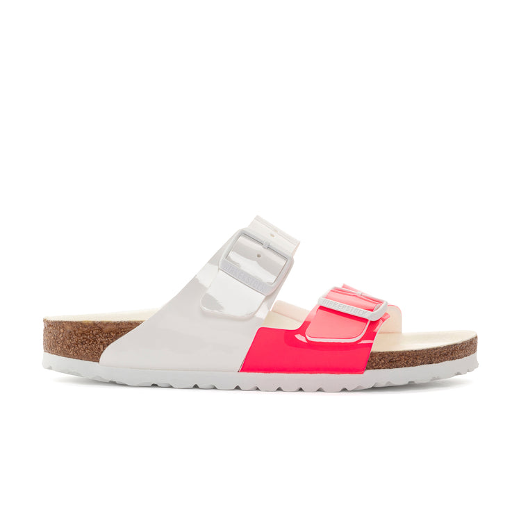 Birkenstock Arizona Vegan Split Neon Pink/White Birko-Flor Patent side view