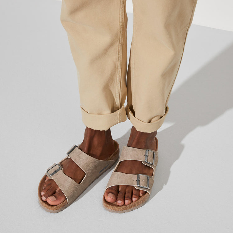 Birkenstock Arizona Vegan Grey Taupe Birkibuc on model 2