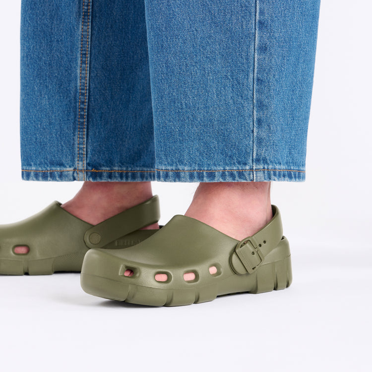 Birkenstock Birki Flow EVA Khaki on model 2