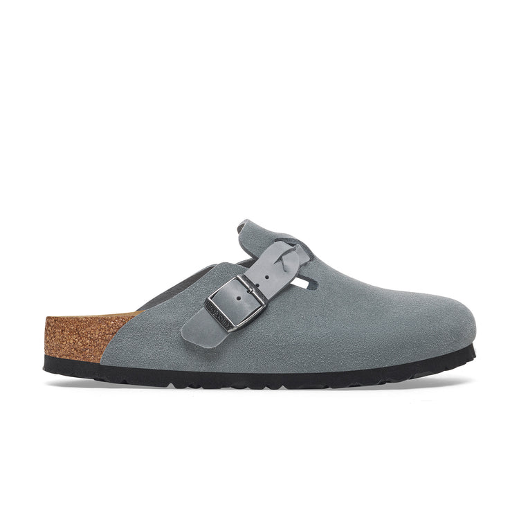 Birkenstock Boston Braided Basalt Grey Suede Leather side view
