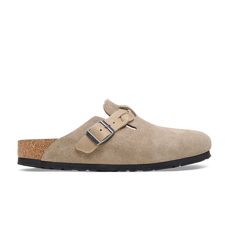 Birkenstock Boston Braided Taupe Suede Leather side view