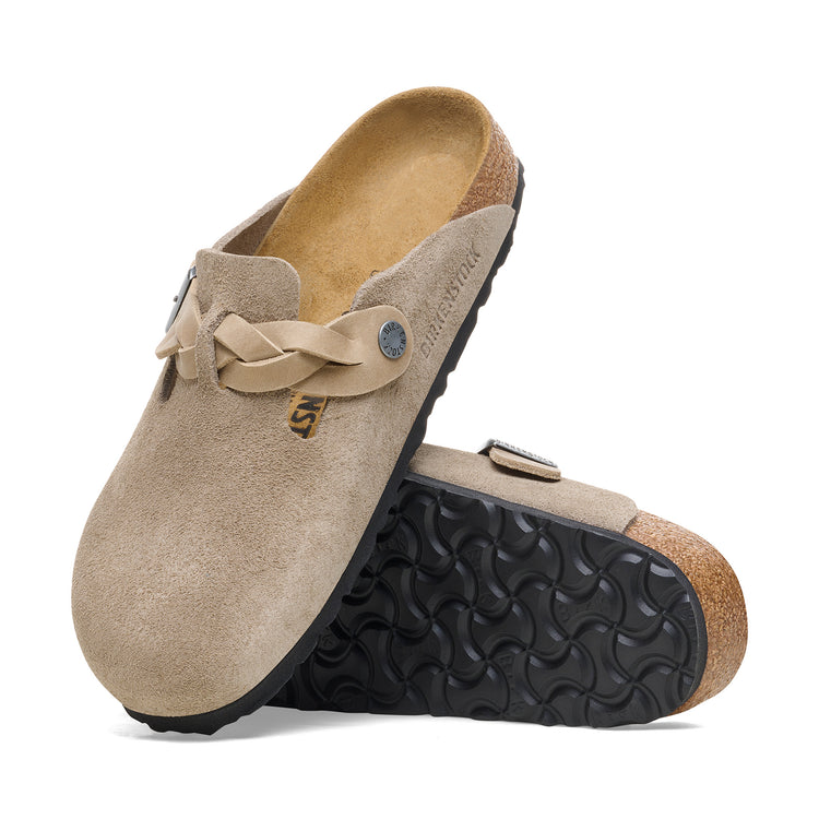 Birkenstock Boston Braided Taupe Suede Leather sole view
