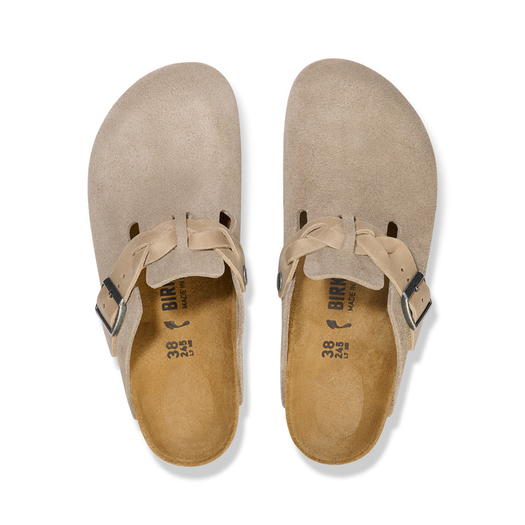 Birkenstock Boston Braided Taupe Suede Leather top view