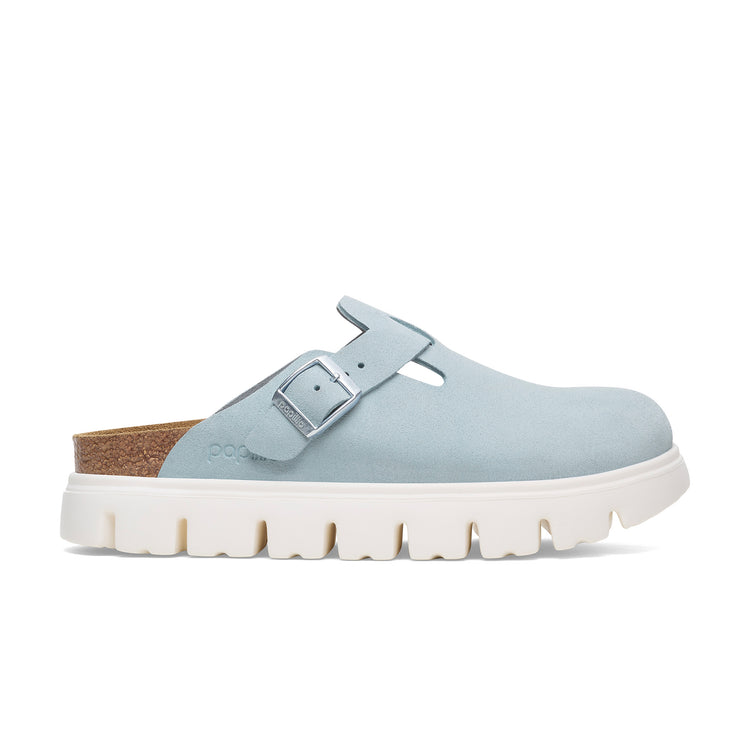 Birkenstock Boston Chunky Baby Blue Suede Leather side view