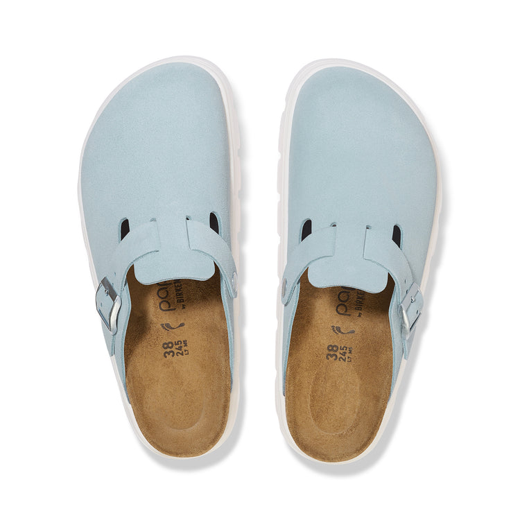 Birkenstock Boston Chunky Baby Blue Suede Leather top view