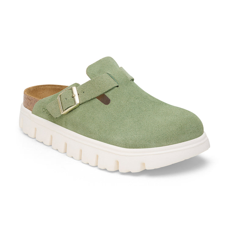 Birkenstock Boston Chunky Green Tea Suede Leather