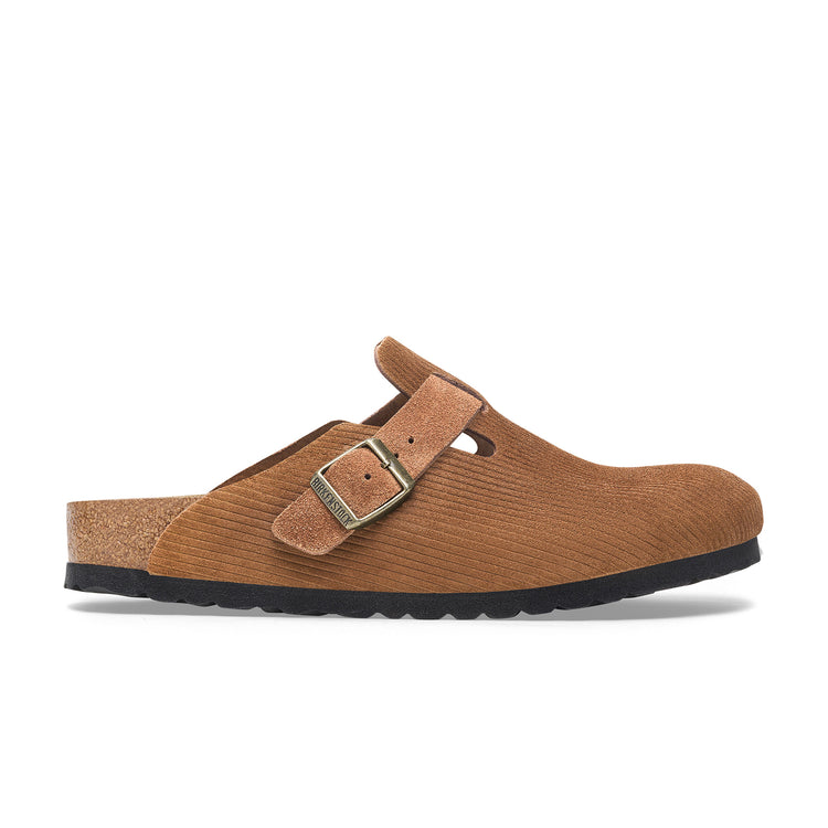 Birkenstock Boston Corduroy Dark Tea Embossed Suede Leather side view
