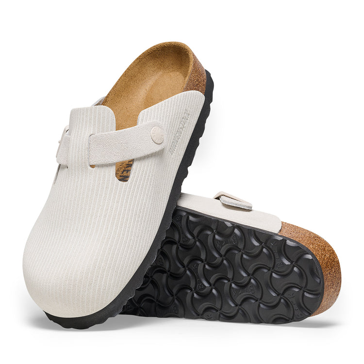 Birkenstock Boston Corduroy Antique White Embossed Suede Leather sole view