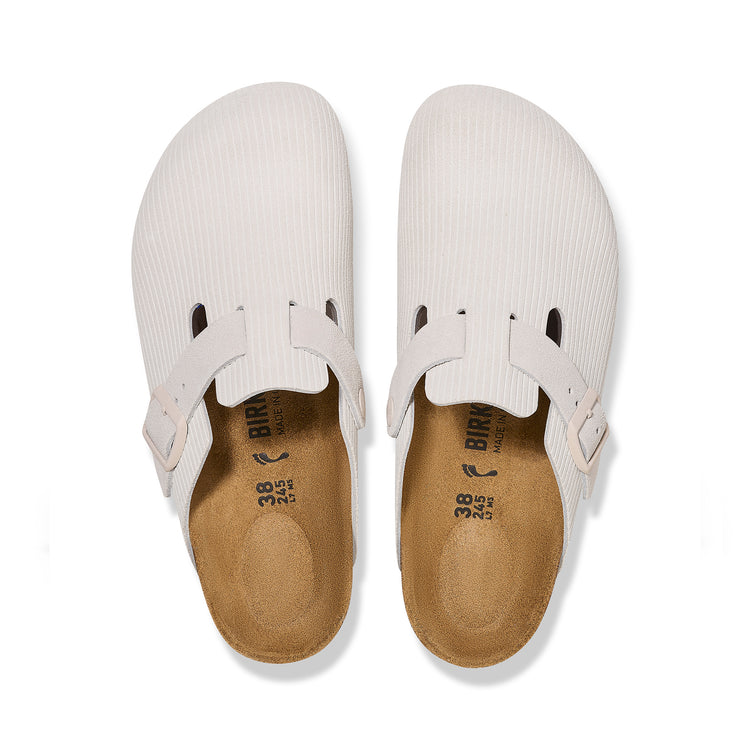 Birkenstock Boston Corduroy Antique White Embossed Suede Leather top view