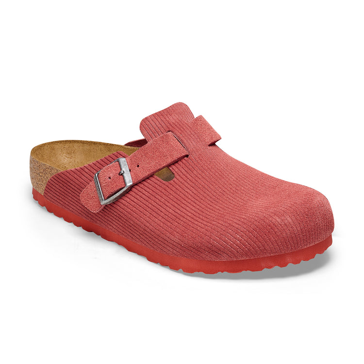 Birkenstock Boston Corduroy Sienna Red Embossed Suede Leather