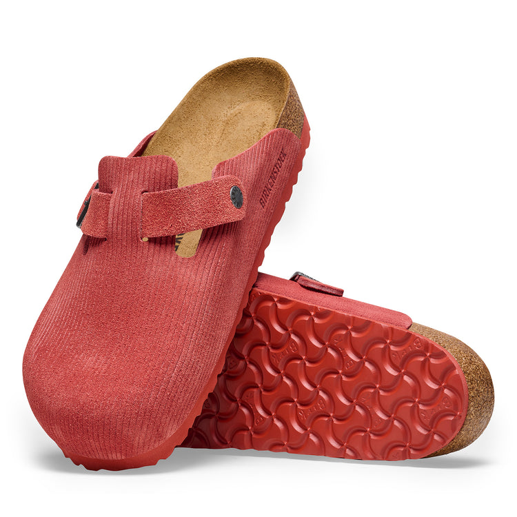 Birkenstock Boston Corduroy Sienna Red Embossed Suede Leather sole view