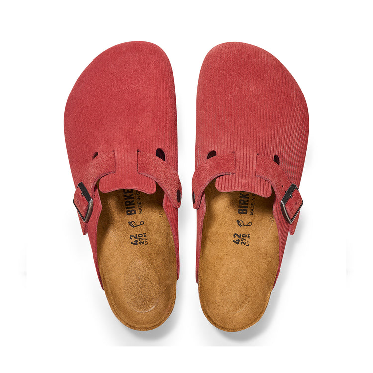 Birkenstock Boston Corduroy Sienna Red Embossed Suede Leather top view