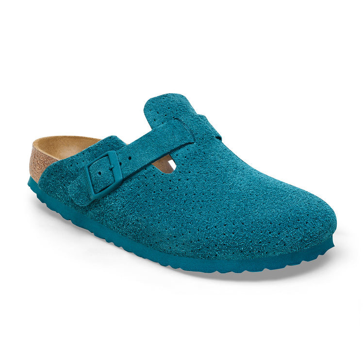 Birkenstock Boston Embossed Suede Leather Deep Turquoise