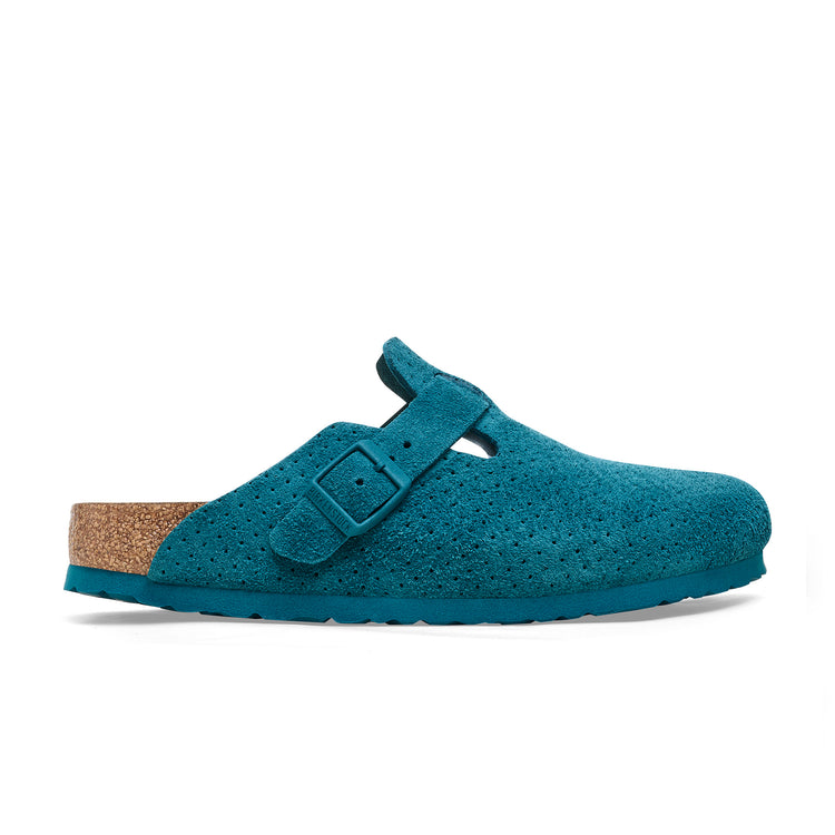 Birkenstock Boston Embossed Suede Leather Deep Turquoise side view