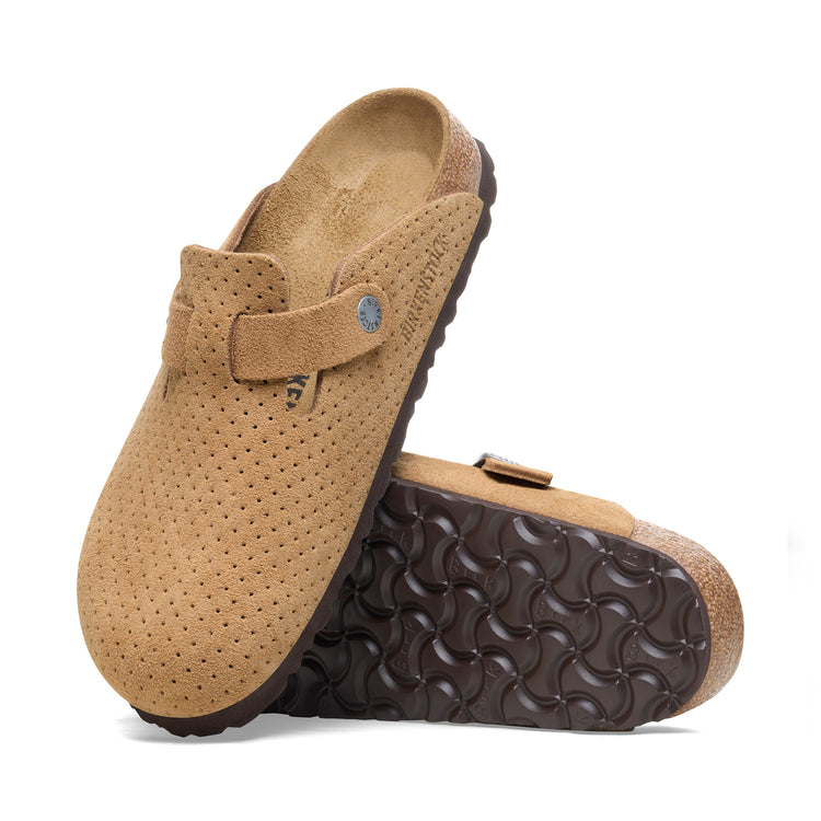 Birkenstock Boston Embossed Suede Leather New Beige sole view