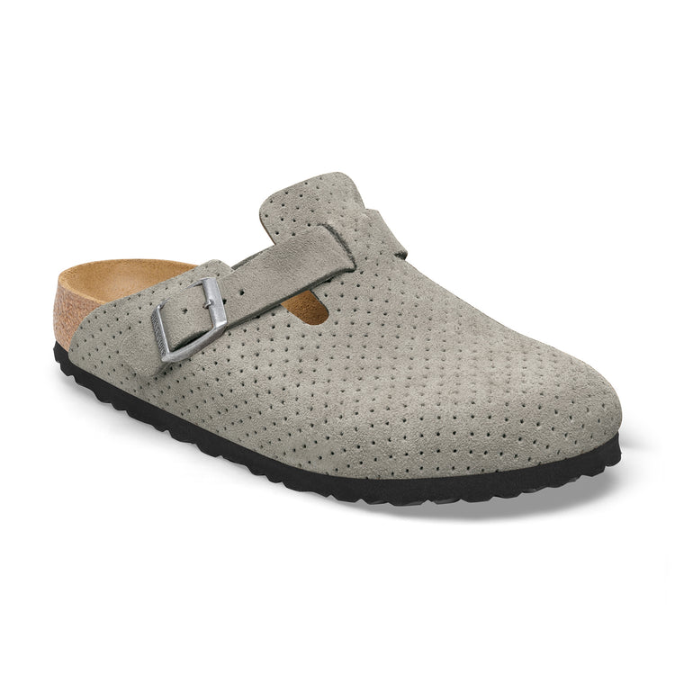 Birkenstock Boston Embossed Suede Leather Stone Coin