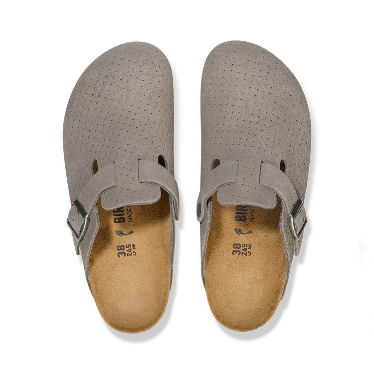 Birkenstock Boston Embossed Suede Leather Stone Coin top view