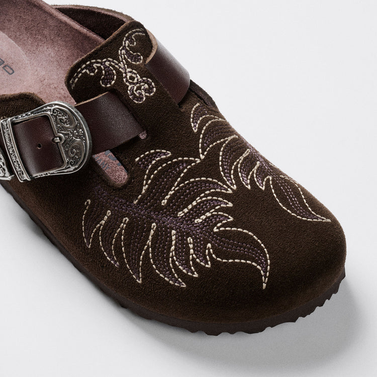 Boston Etro Embroidery Chocolate Suede Leather