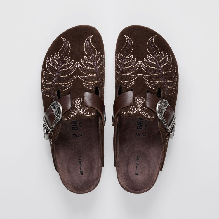 Boston Etro Embroidery Chocolate Suede Leather top view