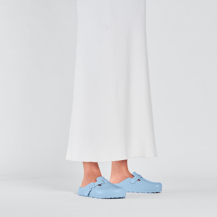 Birkenstock Boston EVA Dusty Blue on model 1
