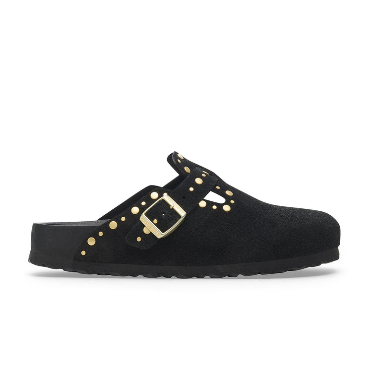 Birkenstock Boston Exquisite Rivets Black Suede Leather side view