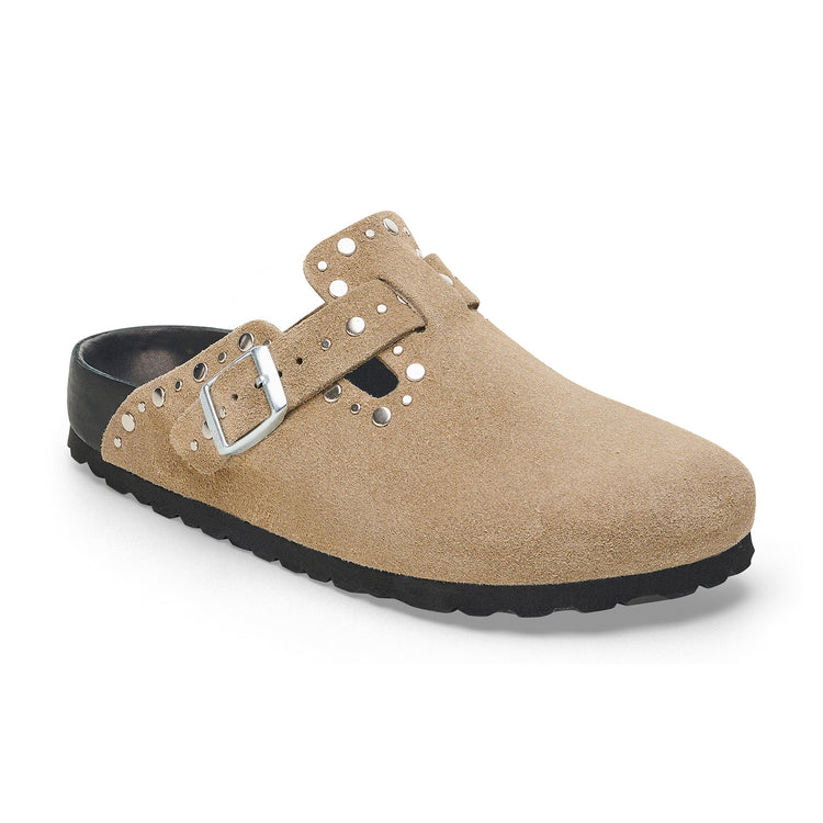 Birkenstock Boston Exquisite Rivets Taupe Suede Leather