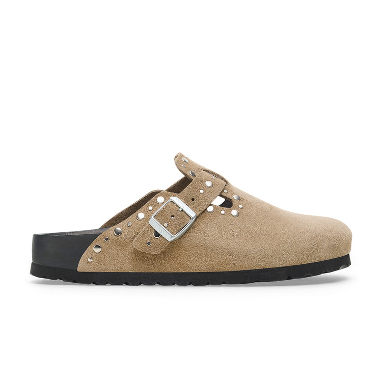 Birkenstock Boston Exquisite Rivets Taupe Suede Leather side view