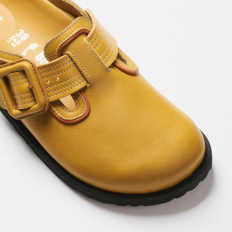 Birkenstock Australia Boston Leather Buckle Exquisite Mustard Brown Nappa Leather detail view