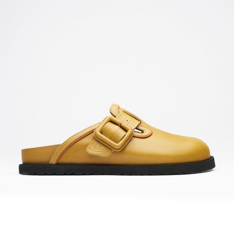 Birkenstock Australia Boston Leather Buckle Exquisite Mustard Brown Nappa Leather side view