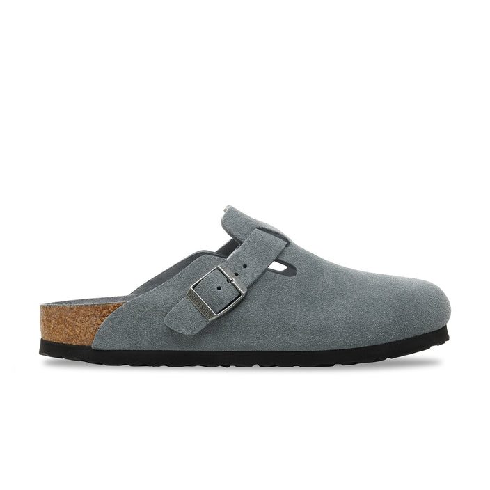 Birkenstock Boston SFB Basalt Grey Tonal Footbed Suede Leather side view