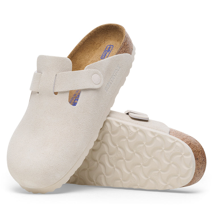 Birkenstock Boston SFB Antique White Suede Leather sole view