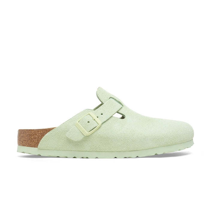 Birkenstock Boston SFB Faded Lime Suede Leather side view