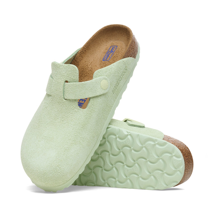Birkenstock Boston SFB Faded Lime Suede Leather sole view
