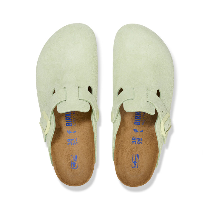 Birkenstock Boston SFB Faded Lime Suede Leather top view