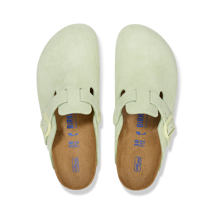Birkenstock Boston SFB Faded Lime Suede Leather top view