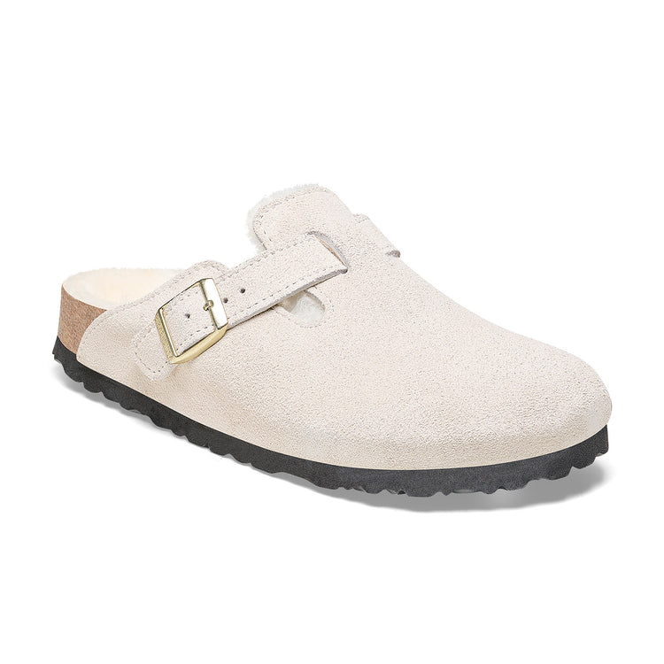 Birkenstock Boston Shearling Antique White Suede Leather/Shearling