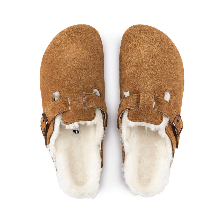 Birkenstock Boston Shearling Mink Suede Leather/Shearling top view