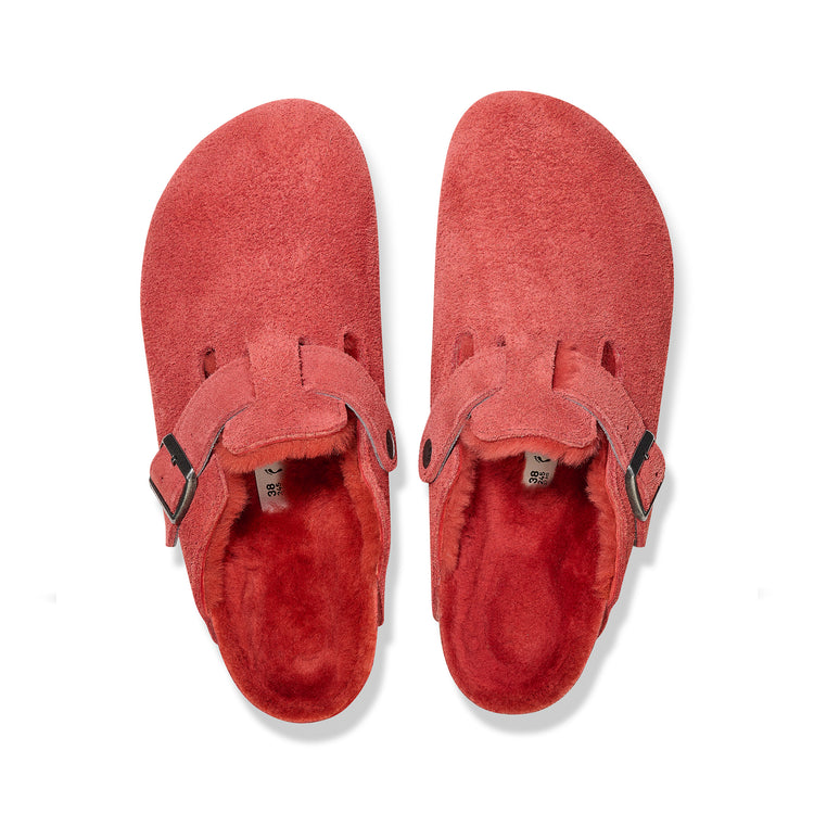 Birkenstock Boston Shearling Sienna Red Suede Leather/Shearling top view