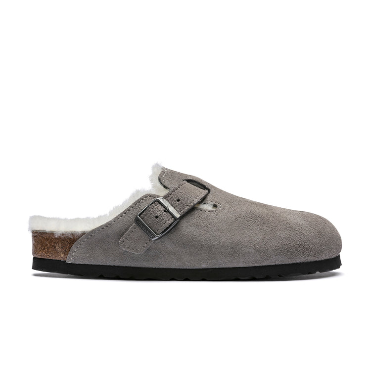 Birkenstock Boston Shearling Stone Coin Suede Leather/Shearling side view
