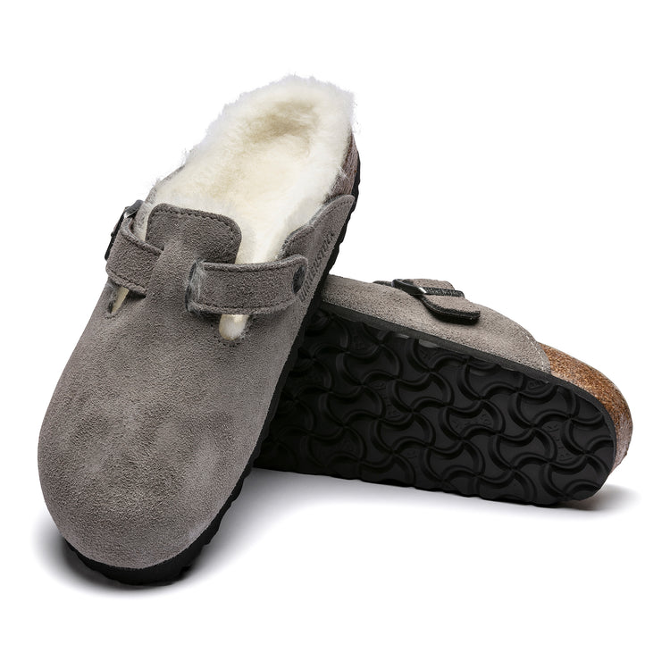 Birkenstock Boston Shearling Stone Coin Suede Leather/Shearling sole view