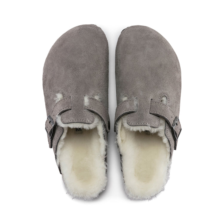 Birkenstock Boston Shearling Stone Coin Suede Leather/Shearling top view