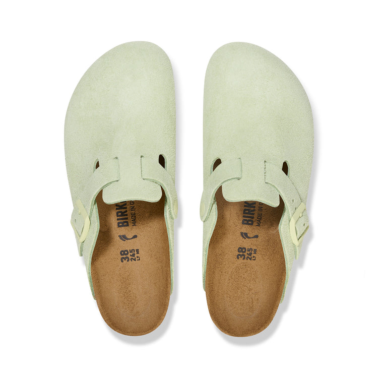 Birkenstock Boston Suede Leather Faded Lime top view