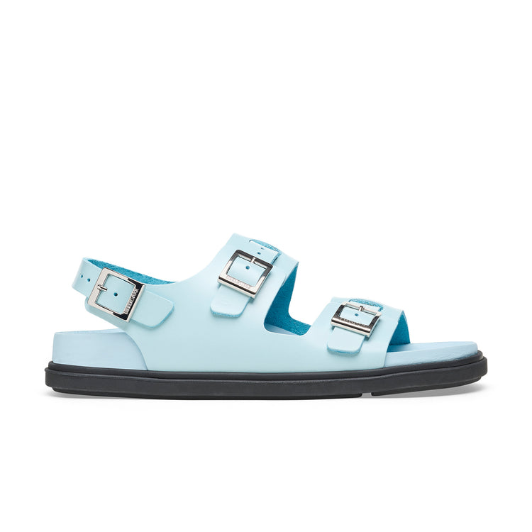 Birkenstock Cannes Natural Leather Mineral Blue side view